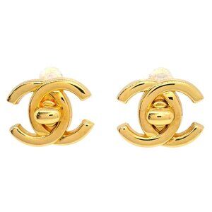 Chanel CC Turnlock Earrings Clip-On Gold Small 96A 195354